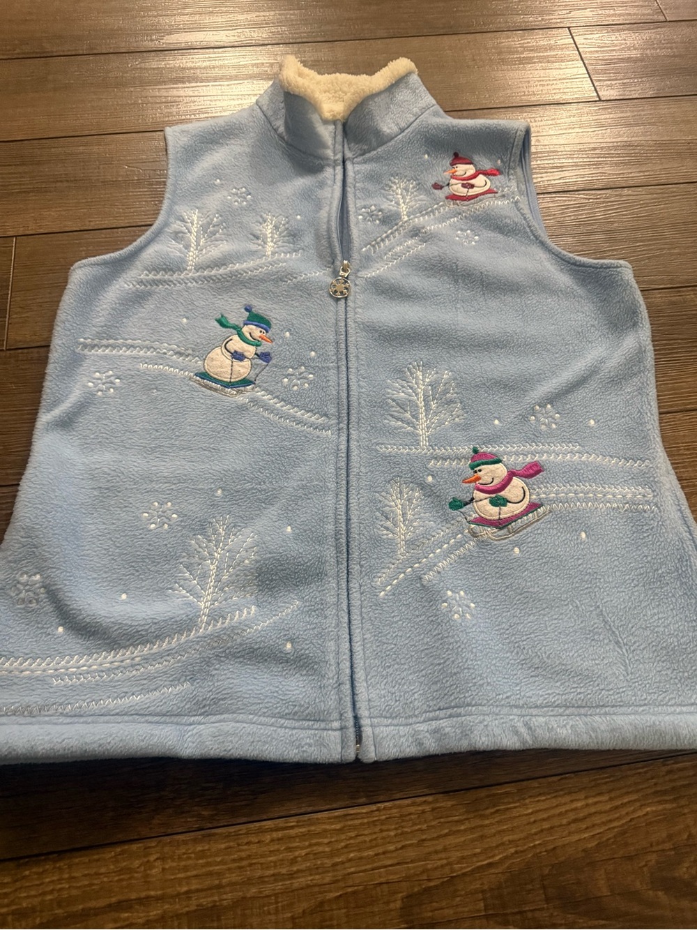 breckenridge Light Blue Fleece Snowman Vest